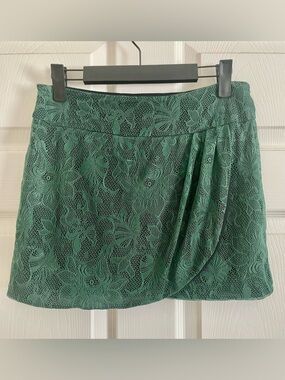 Free People Forest Green Lace Mini Skirt